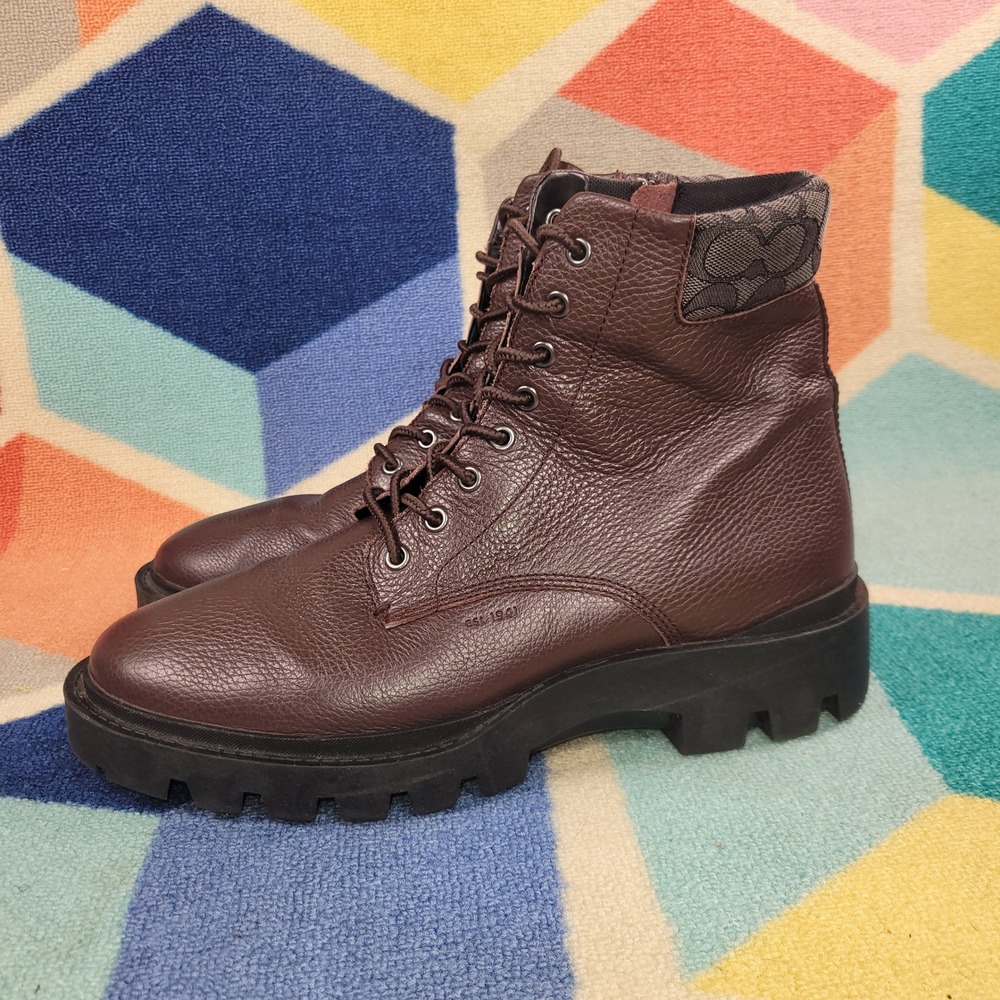 Coach Mens City Sole Boots Brown Signature Jacquard‎ Lug Sole Zipper Size 12 D - Picture 3 of 10